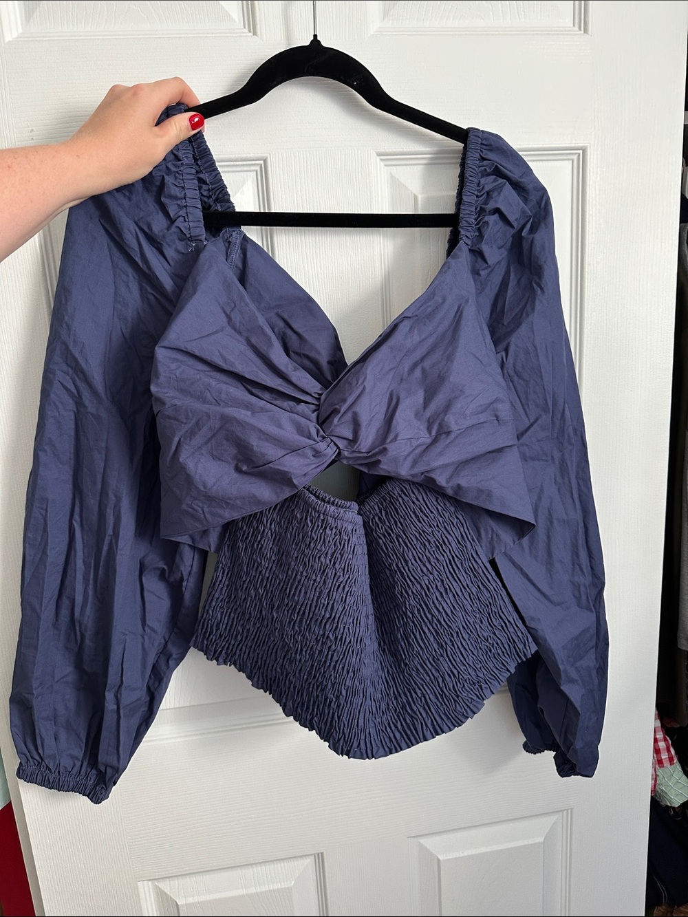 Anthropologie Sunday in Brooklyn Womens Navy Blue Twist Front Peasant Top